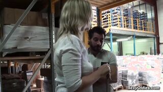 Tall French MILF Melany Paris sucks and fucks in the warehouse she works at