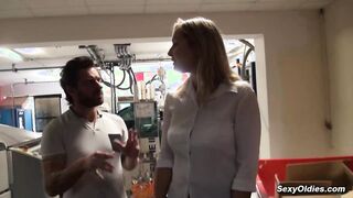 Tall French MILF Melany Paris sucks and fucks in the warehouse she works at