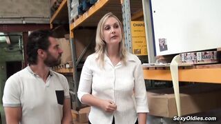 Tall French MILF Melany Paris sucks and fucks in the warehouse she works at