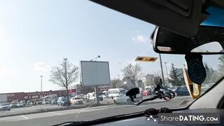 Big-Titted Blonde MILF Sucks Her Boss's Cock in Public Parking Lot